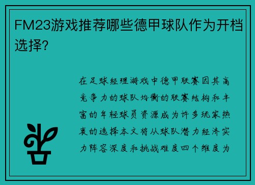 FM23游戏推荐哪些德甲球队作为开档选择？